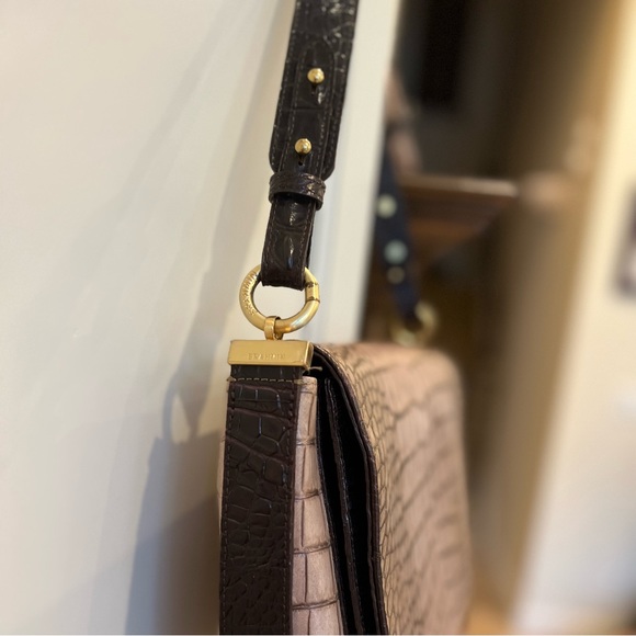 Brahmin Croc Embossed Leather Shoulder Handbag Dark Brown and Tan- BRAND NEW - Picture 5 of 12